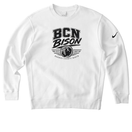 BCN Bison, a White Nike Club Fleece Crewneck Sweatshirt
