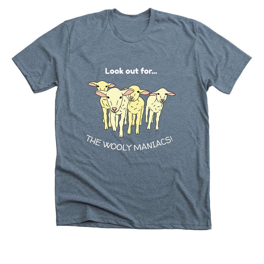 Tee-Look out for...THE WOOLY MANIACS!, a Heather Slate Premium Unisex Tee