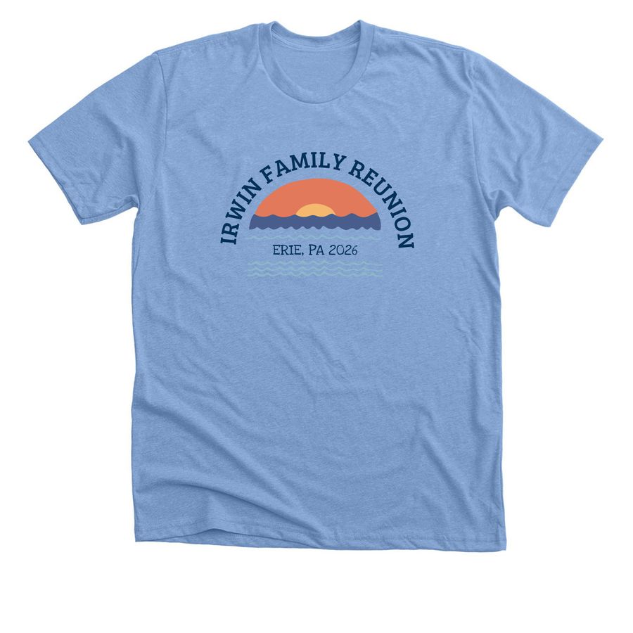 2026 IRWIN REUNION TEES, a Heather Carolina Blue Premium Unisex Tee