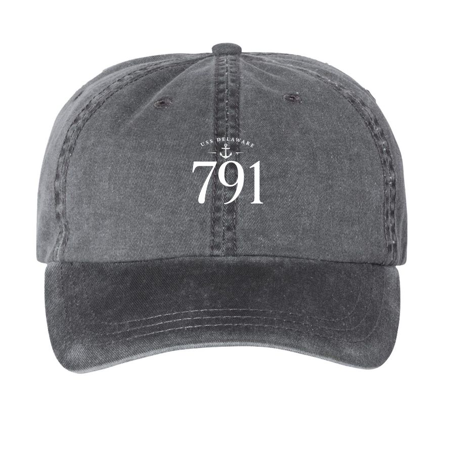 791, a Black Printed Pigment Dye Baseball Cap