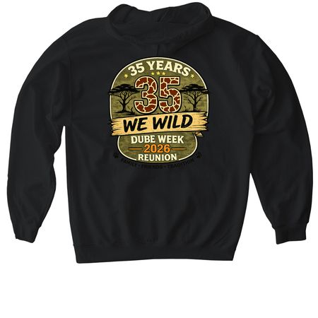 We Wild with Back 35 years, a Black Gildan Softstyle Pullover Hoodie (back-view)