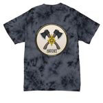 Hatchet on Front, Hatchet Logo on Back, a Black Crystal Tie Dye Tee (back-view)