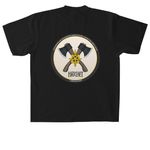 Hatchet on Front, Hatchet Logo on Back, a Black Heavyweight Garment Dye Tee (back-view)