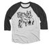 VOTK-lions, tigers, bears & wolves, a Black and Heather White 3/4 Sleeve Baseball Tee