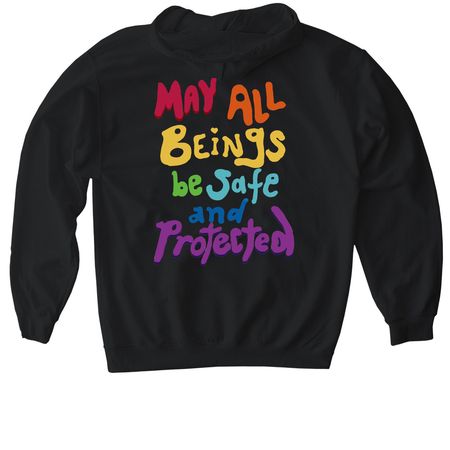 May All Beings Be Safe and Protected, a Black Gildan Softstyle Pullover Hoodie (back-view)