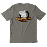 Stitching Sentences, a Driftwood Grey Allmade Organic Cotton Mineral Dye Tee (back-view)