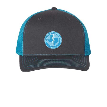 Hats, a Charcoal/ Neon Blue Printed Snapback Trucker Cap