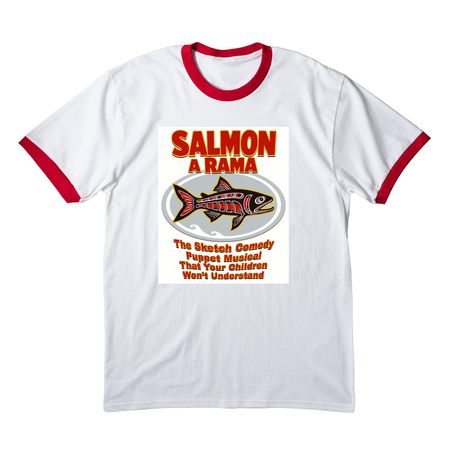 Salmon-A-rama Merch, a White/ Red Cotton Ringer Tee