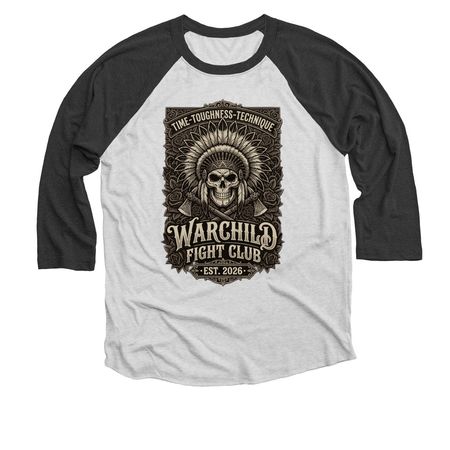 WarChild Fight Club, a Black and Heather White 3/4 Sleeve Baseball Tee