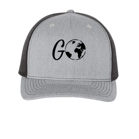 GO Hats, a Heather Grey/ Black Printed Five-Panel Trucker Cap