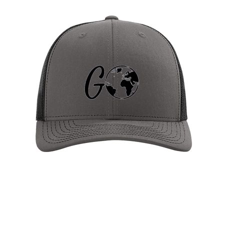 GO Hats, a Charcoal/ Black Printed Snapback Trucker Cap