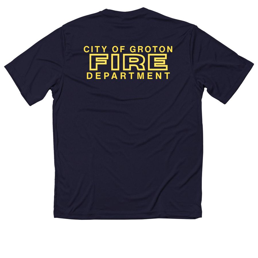 IAFF Workout Shirt - Yellow, a True Navy Classic Performance Tee (back-view)