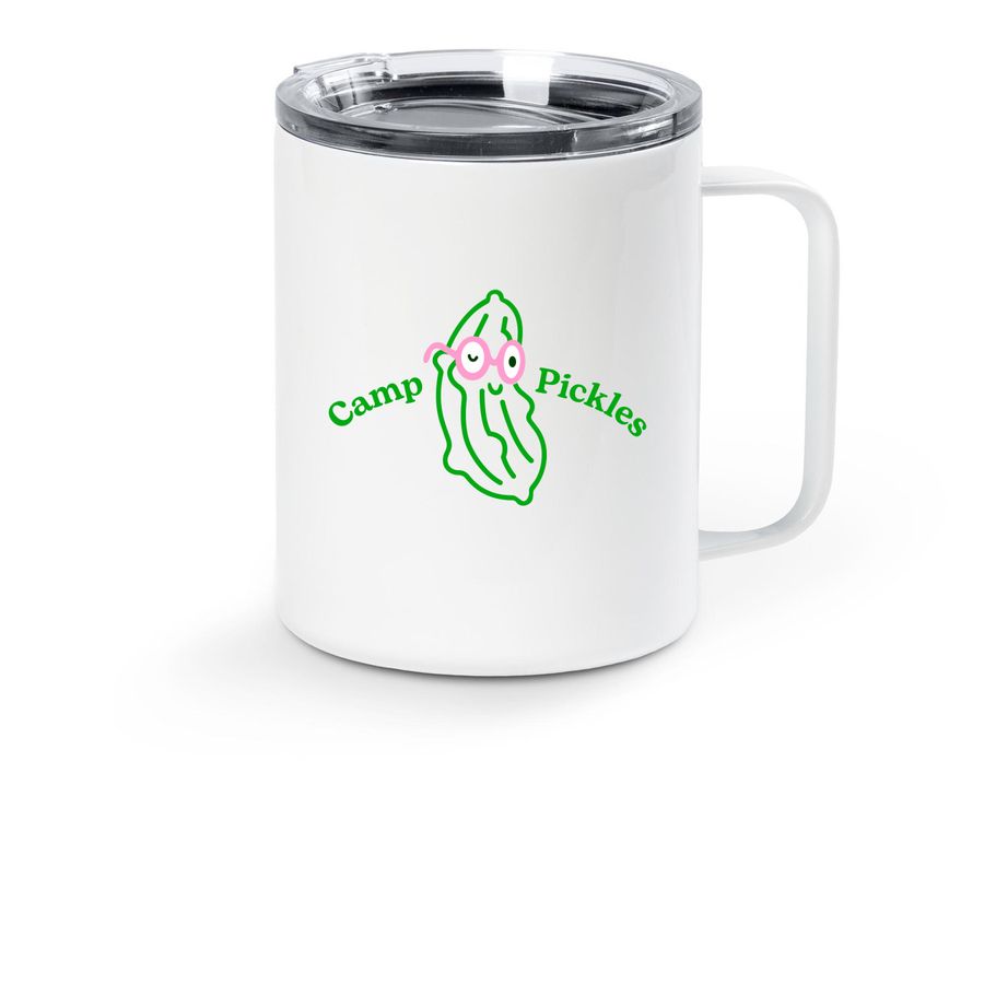 Camp Pickles, a White Stainless Steel Travel Mug