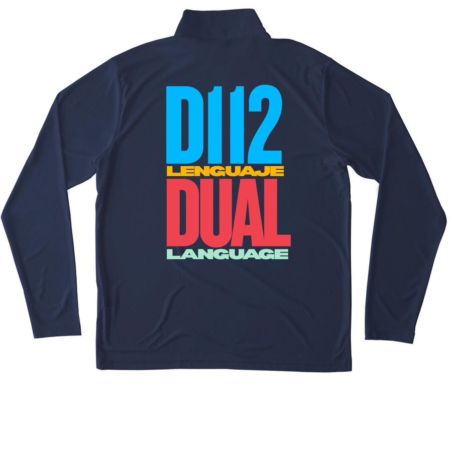 D112 Lenguaje Dual Language Performance&nbsp;, a True Navy Unisex Performance Quarter Zip Pullover (back-view)