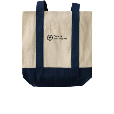 Logo Tote Bag, a Natural/Navy Two-Tone Grocery Tote Bag