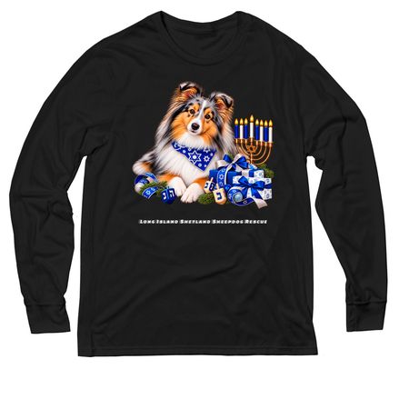 Hanakkah Blue Merle Sheltie, a Deep Black Allmade Eco Triblend Long Sleeve Tee