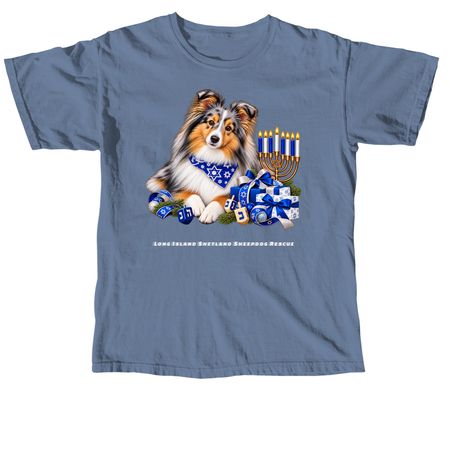 Hanakkah Blue Merle Sheltie, a Blue Jean Comfort Colors Unisex Tee