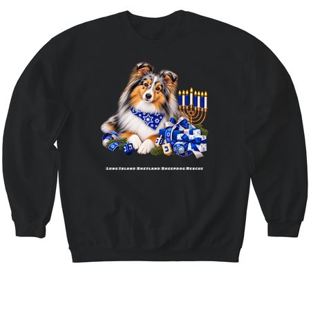 Hanakkah Blue Merle Sheltie, a Black Softstyle Crewneck Sweatshirt