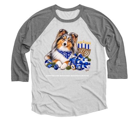 Hanakkah Blue Merle Sheltie, a Premium Heather and Heather White 3/4 Sleeve Baseball Tee