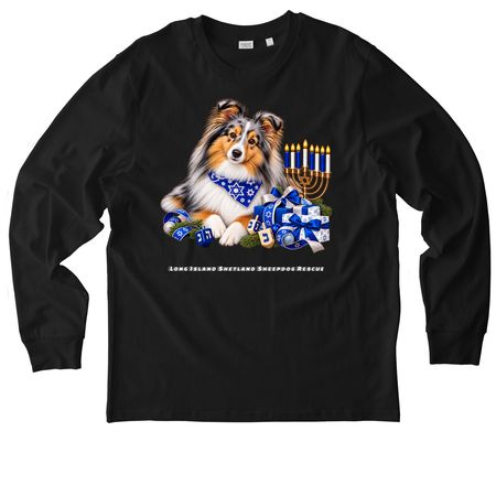 Hanakkah Blue Merle Sheltie, a Black Stanley/Stella Unisex Creator 2.0 Long Sleeve Tee