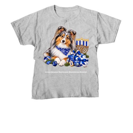Hanakkah Blue Merle Sheltie, a Sport Grey Youth Unisex Tee