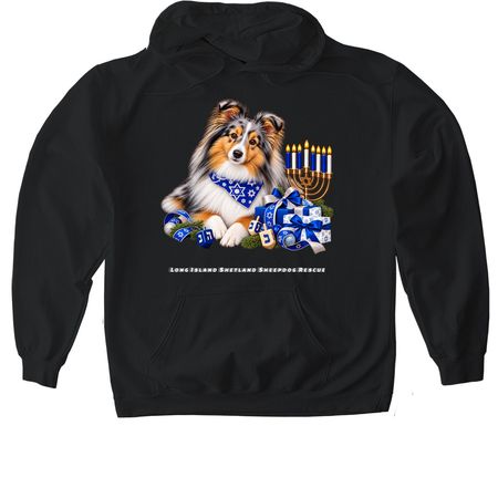Hanakkah Blue Merle Sheltie, a Black Gildan Softstyle Pullover Hoodie