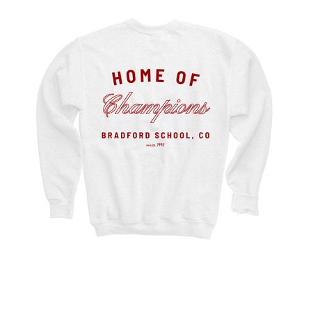 Home of Champions Logo, a White Youth Crewneck Sweatshirt