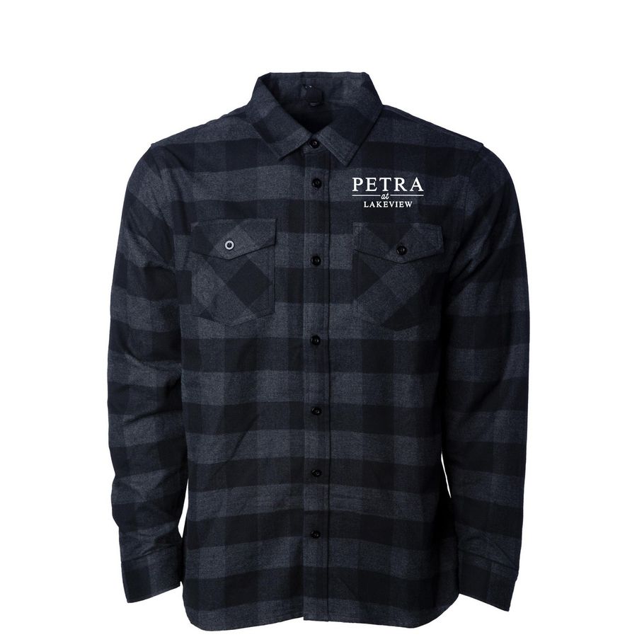 Plaid Button Up, a Charcoal Heather/ Black Unisex Flannel Shirt