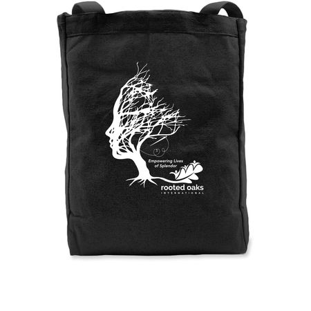 Empowering Adults in Poverty, a Black Recycled Cotton Tote Bag