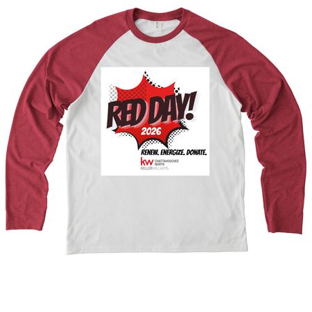 KWCN Red Day! 2026 Tshirts, a Rise Up Red/ Bright White Allmade Eco Triblend Colorblock Raglan Long Sleeve Tee