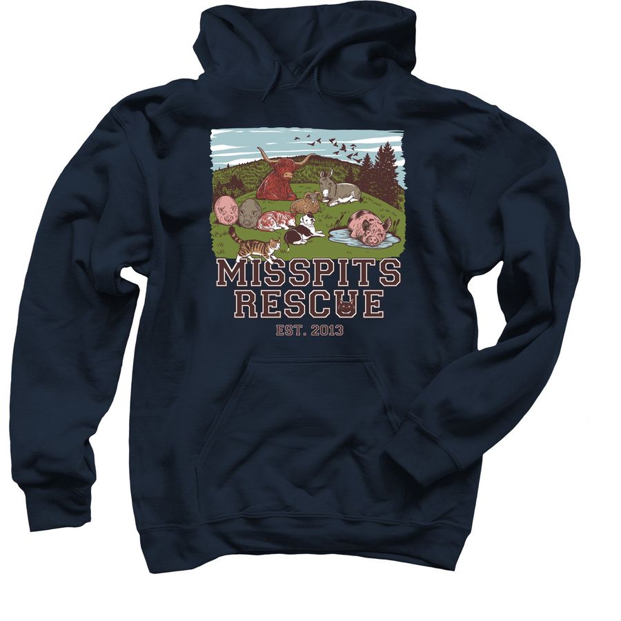MISSPITS RESCUE Est. 2013, a Navy Pullover Hoodie