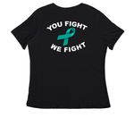 ECM Squad Shirts, a Black Women's Relaxed V-Neck Tee (back-view)