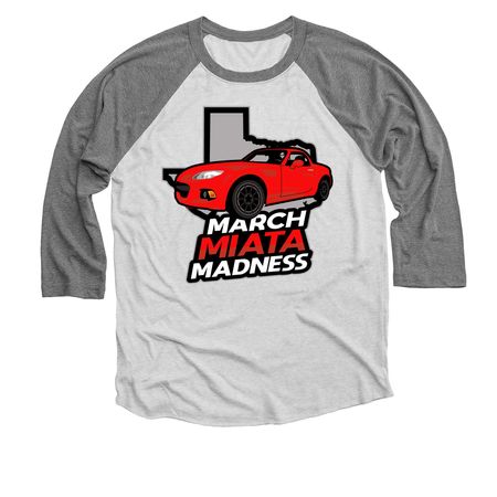 March Miata Madness, a Premium Heather and Heather White 3/4 Sleeve Baseball Tee