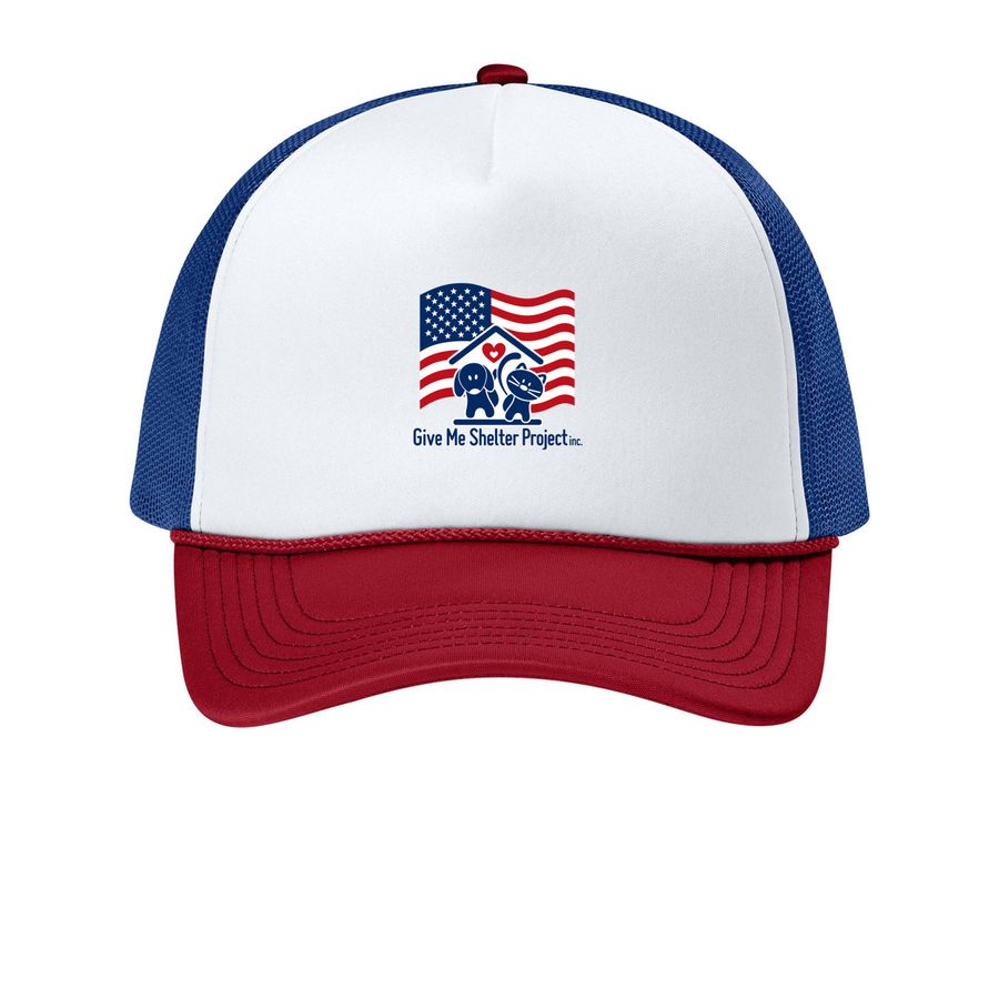 GMSP Americana Hat, a White/ Rich Red/ True Royal Printed Foam Trucker Hat
