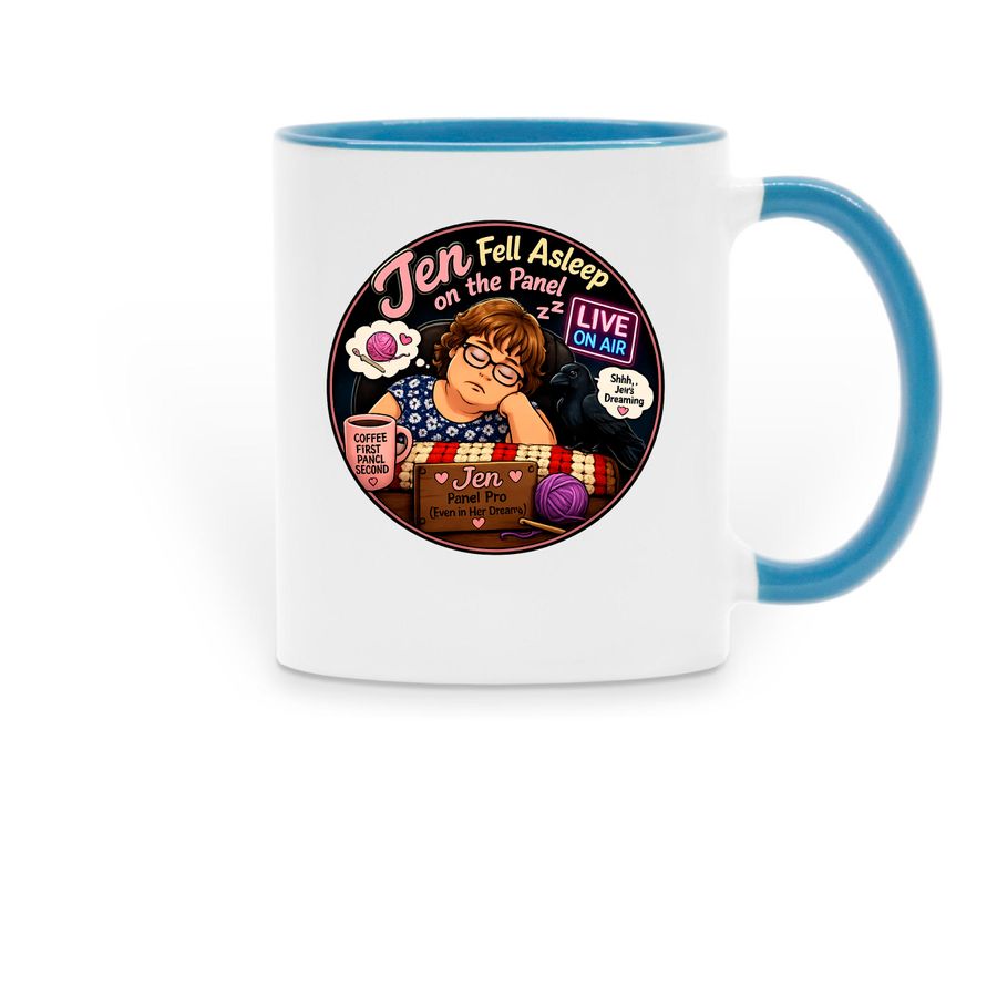 jen fell asleep, a Light Blue Two-Tone Ceramic Mug