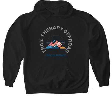Trail Therapy Peace Found, a Black Gildan Softstyle Pullover Hoodie