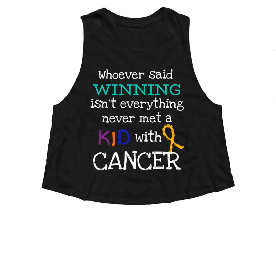 Cancer Running Tank, a Solid Black Blend Women?s Cropped Racerback Tank