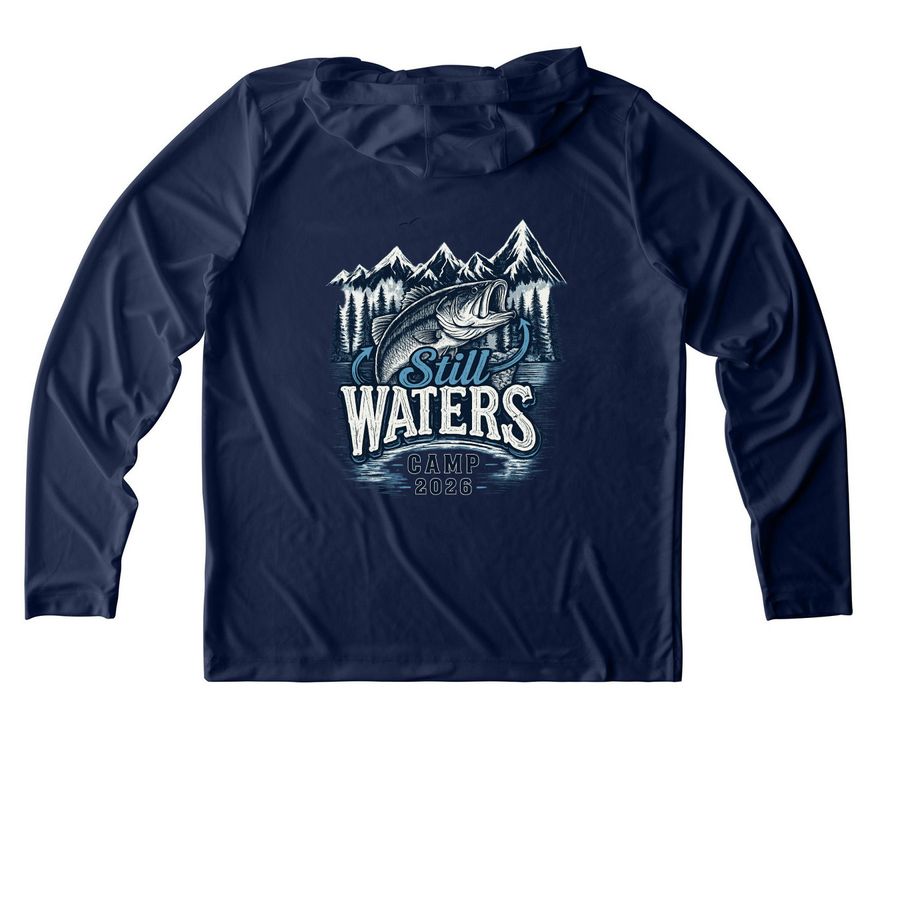 Still Waters 2026, a True Navy UV Performance Long Sleeve Hoodie (back-view)