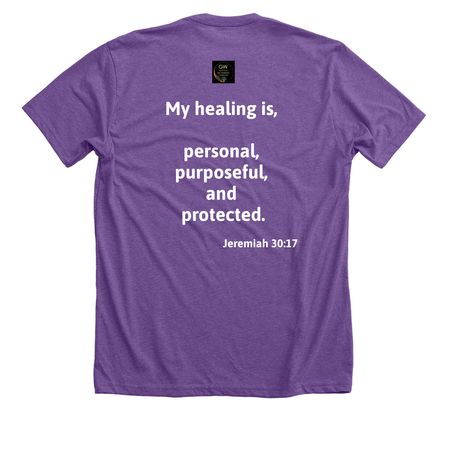 God is healing wounds nobody knew I carried, a Heather Team Purple Premium Unisex Tee (back-view)