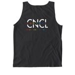 Literally iconic pride merch, a Black Comfort Colors Tank Top (back-view)