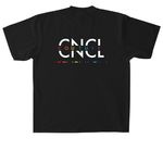 Literally iconic pride merch, a Black Heavyweight Garment Dye Tee (back-view)
