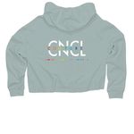 Literally iconic pride merch, a Sage Women?s Lightweight Cropped Hoodie (back-view)