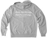 Stop Waiting, Start Living, a Granite Grey Heather Allmade Organic French Terry Zip Up Hoodie (back-view)