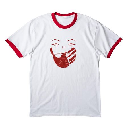 Handprint by Dustin Newman, a White/ Red Cotton Ringer Tee