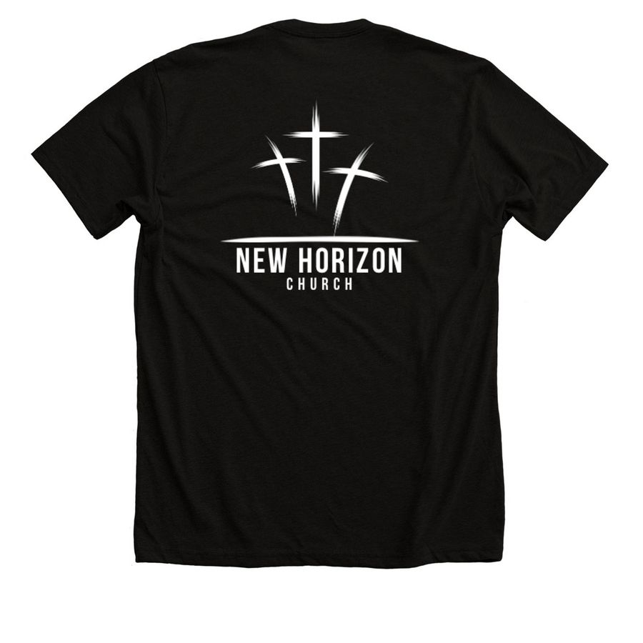 New Horizon Church, a Solid Black Blend Premium Unisex Tee (back-view)