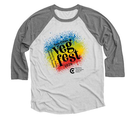 Twin Cities Veg Fest 2026, a Premium Heather and Heather White 3/4 Sleeve Baseball Tee