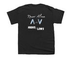 Never Alone, a Black Youth Unisex Tee (back-view)