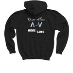 Never Alone, a Black Youth Pullover Hoodie (back-view)
