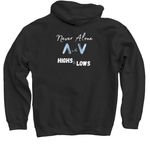 Never Alone, a Black Pullover Hoodie (back-view)