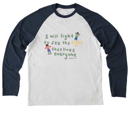 Children of light!, a Rebel Blue/ Bright White Allmade Eco Triblend Colorblock Raglan Long Sleeve Tee